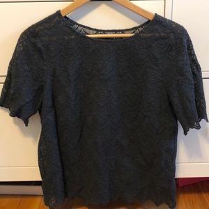 J crew scalloped black top lace